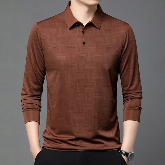 Camiseta polo para hombre de punto con textura geométrica y manga larga - Hugo
