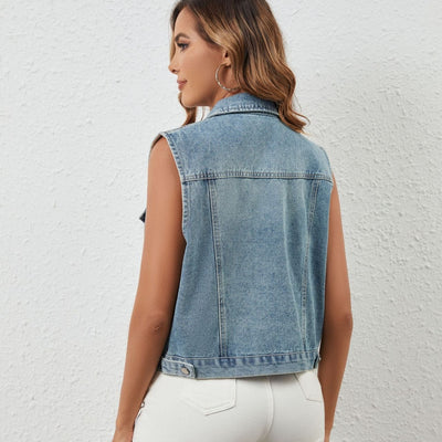 Chaleco mujer sin mangas denim con apliques brillantes - Gaviota