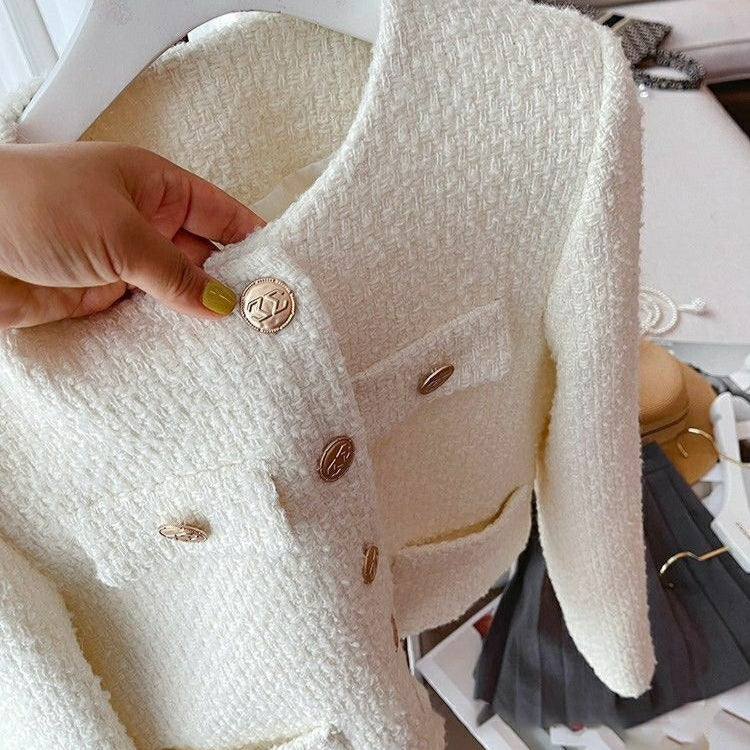 Chaqueta corta mujer tejido bouclé diseño clásico con botones joya - Noelle