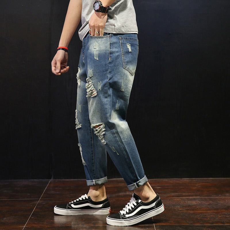 Pantalón vaquero hombre recto efecto desgastado rasgado - David