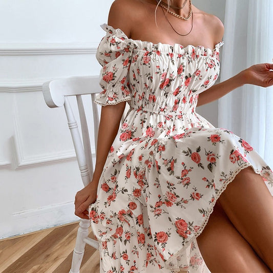 Vestido midi para mujer floral con mangas abullonadas estilo vintage - Julieta
