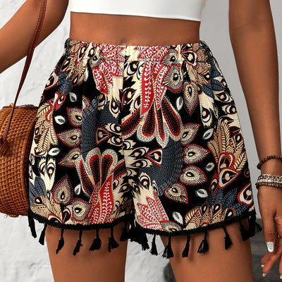 Shorts mujer tiro alto estampado bohemio con borlas - Naïra