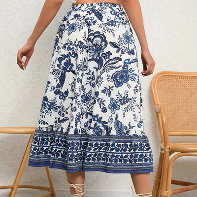 Falda midi para mujer de Algodón estampado floral con corte acampanado - Brigitte