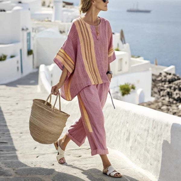 Conjunto mujer lino rayas anchas estilo mediterráneo - Danae
