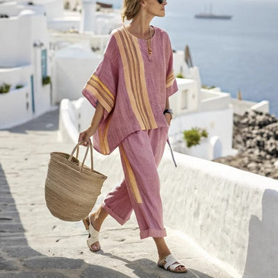 Conjunto mujer lino rayas anchas estilo mediterráneo - Danae