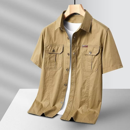 Camisa para hombre manga corta algodón con bolsillos tipo militar - Renzo