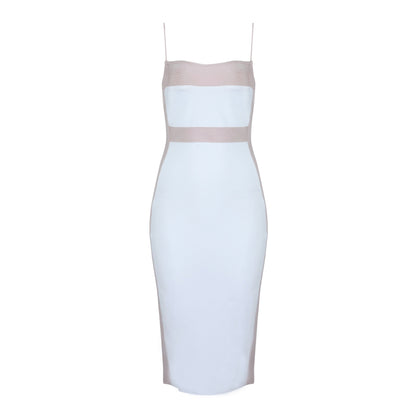 Vestido midi para mujer entallado con tirantes finos diseño bicolor - Teresa