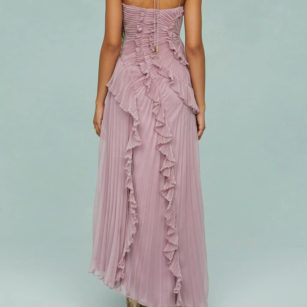 Vestido largo mujer gasa plisada asimétrico elegante - Violeta