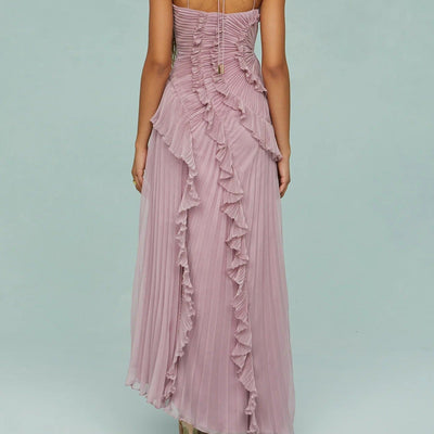 Vestido largo mujer gasa plisada asimétrico elegante - Violeta