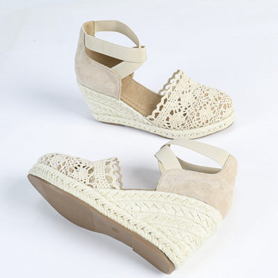 Alpargatas para mujer encaje artesanal con cuña de yute - Camila