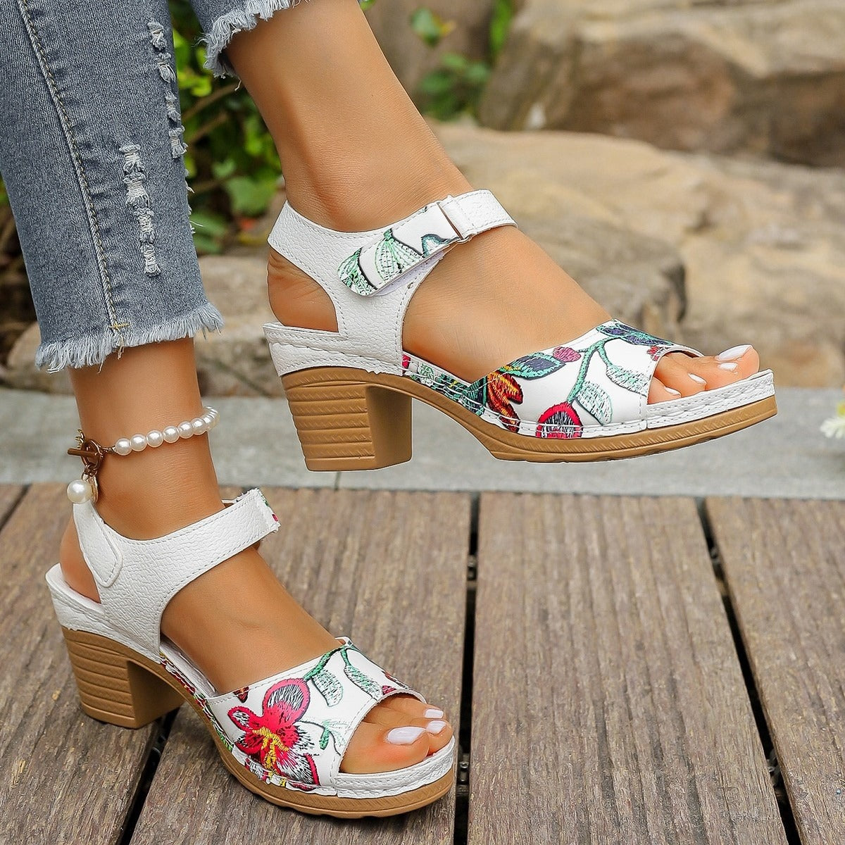 Sandalias para mujer de piel sintética tacón medio - Vanessa
