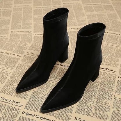 Botines para mujer punta fina elásticos con tacón ancho - Maribel