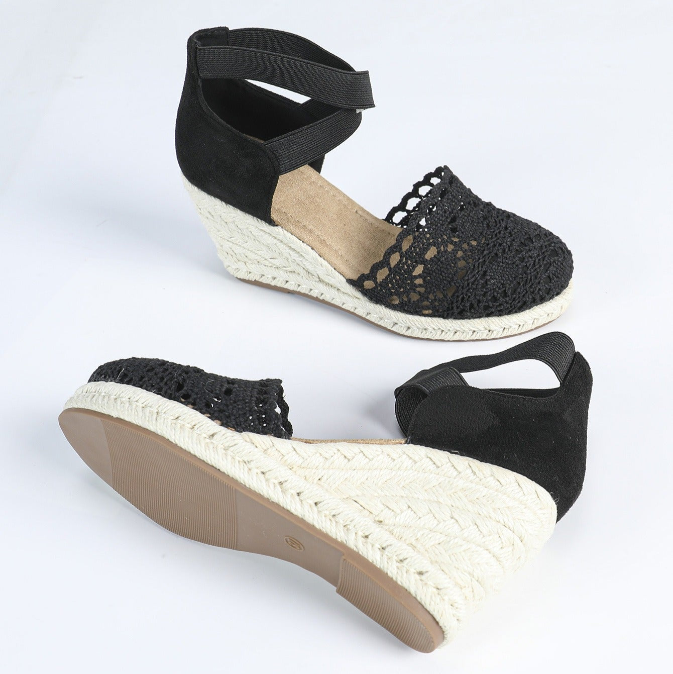 Alpargatas para mujer encaje artesanal con cuña de yute - Camila