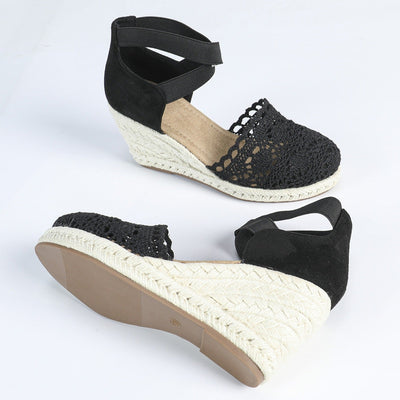 Alpargatas para mujer encaje artesanal con cuña de yute - Camila