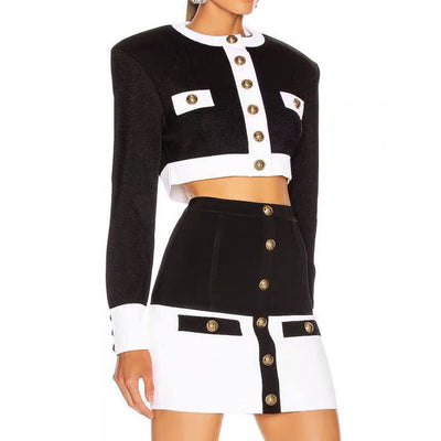 Conjunto de falda y chaqueta corta de punto estructurado - Roxane