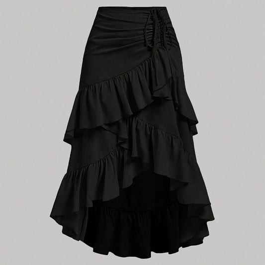 Falda midi para mujer de volantes asimétricos con fruncido lateral corte irregular - Nadège