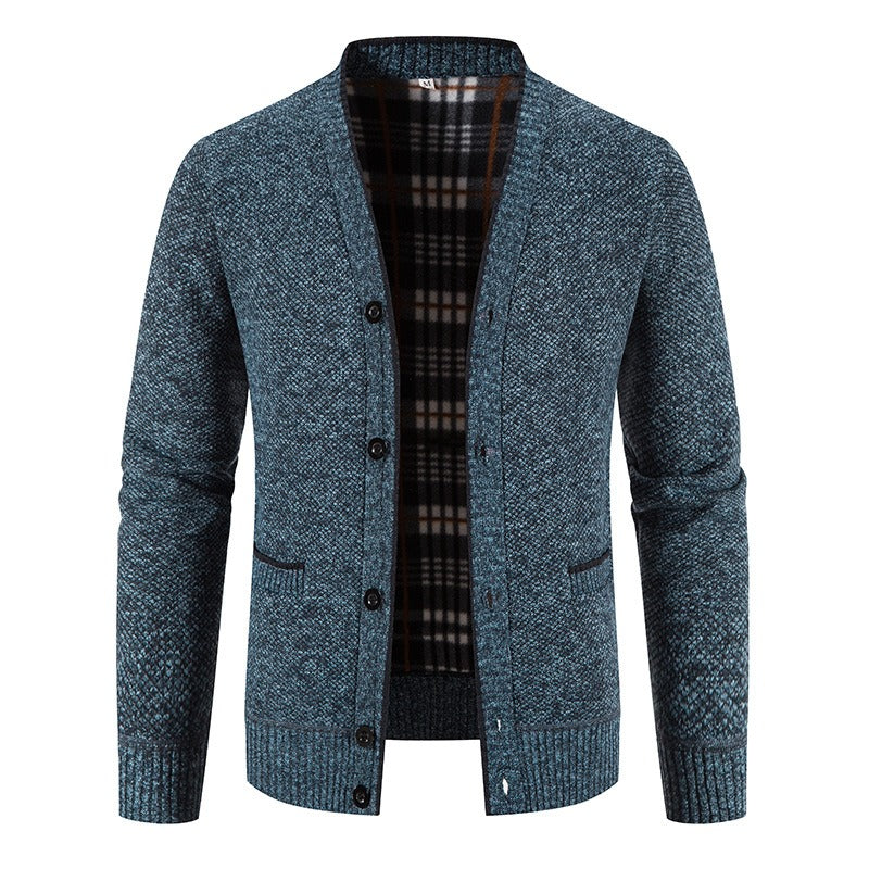Cárdigan hombre punto forrado interior tartán estilo casual - Morten