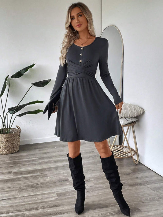 Vestido mujer punto suave botones cruzado - Athena