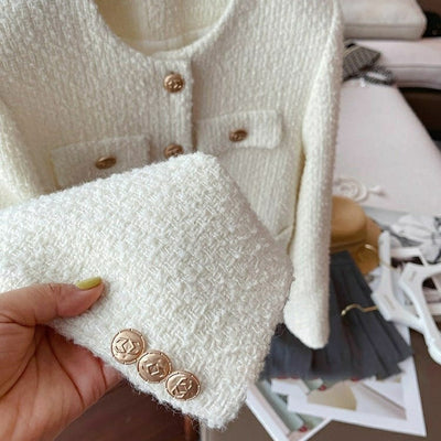 Chaqueta corta mujer tejido bouclé diseño clásico con botones joya - Noelle