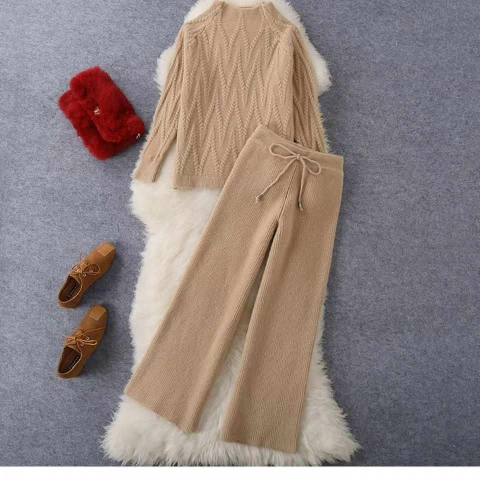 Conjunto punto mujer jersey trenzado y pantalón ancho - Melis