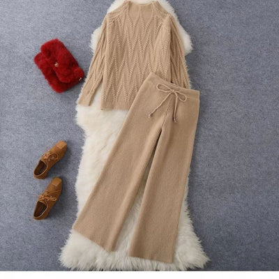 Conjunto punto mujer jersey trenzado y pantalón ancho - Melis