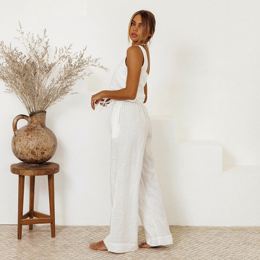 Conjunto de tirantes para mujer de lino estilo holgado - Martina