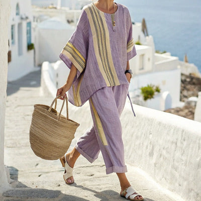 Conjunto mujer lino rayas anchas estilo mediterráneo - Danae