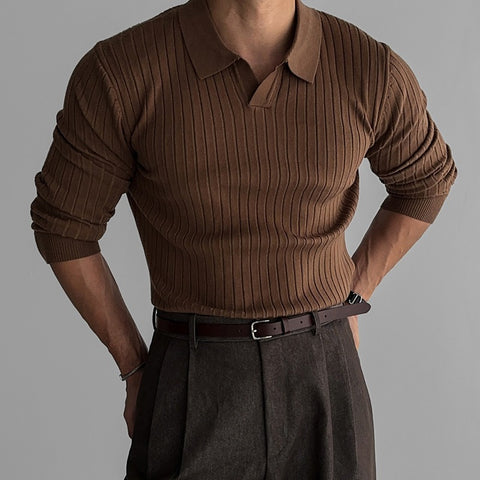 Jersey hombre punto acanalado cuello polo estilo entallado - Bruno