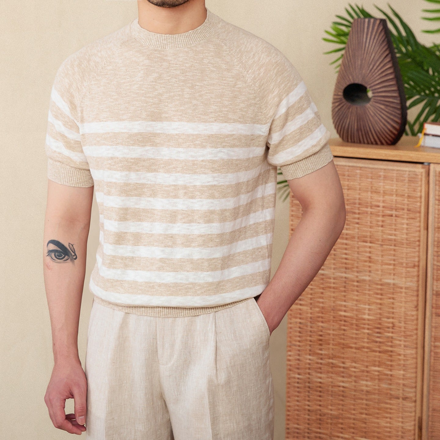 Camiseta para hombre de punto fino rayas horizontales - Benoît