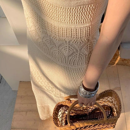 Vestido largo para mujer de punto calado de tirantes finos - Amandine