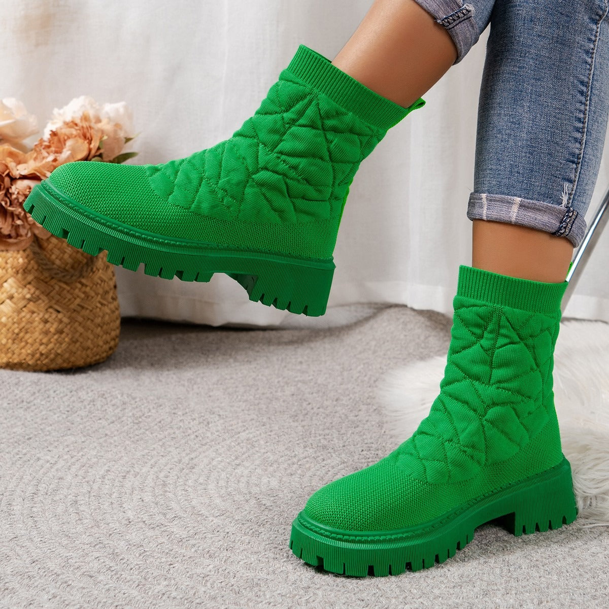Botas mujer tejido acolchado suela track estilo urbano - Kaela