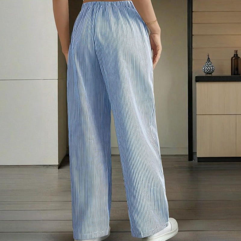 Pantalón mujer algodón a rayas estilo ancho - Bianca