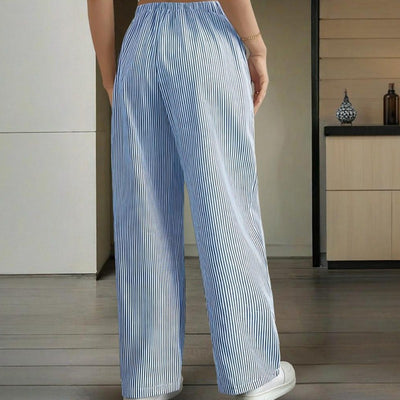 Pantalón mujer algodón a rayas estilo ancho - Bianca