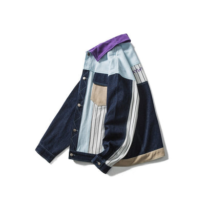 Chaqueta hombre patchwork denim multibolsillos diseño moderno - Keiro