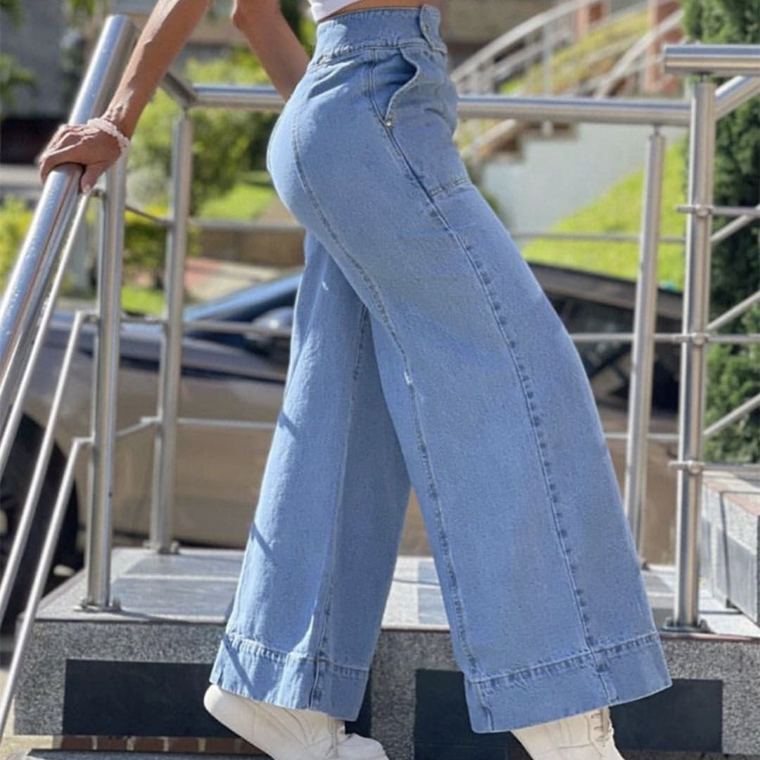 Pantalón denim para mujer de talle alto pierna ancha - Romina