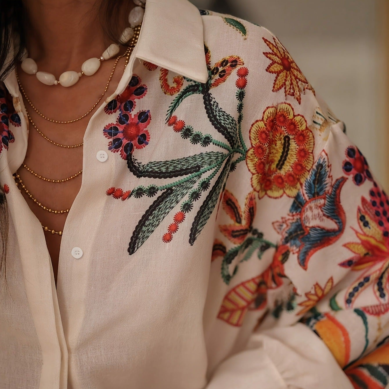 Blusa mujer algodón bordado floral estilo bohemio - Almudena