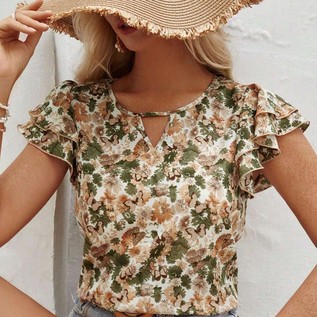 Blusa manga corta para mujer con estampado floral estilo volantes - Nelly