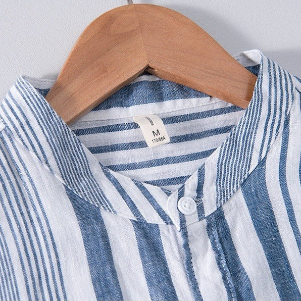 Camisa para hombre de lino cuello mao rayas verticales - Étienne