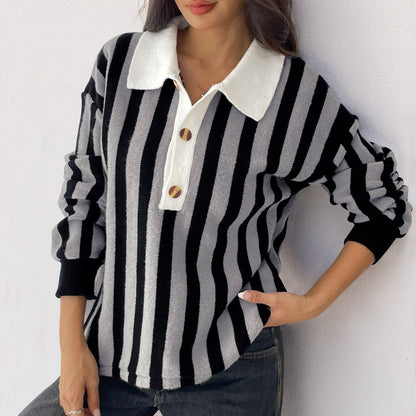 Jersey mujer rayas verticales cuello polo - Mirea