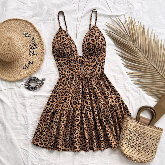 Vestido  corto mujer tirantes estilo animal print plisado - Enara