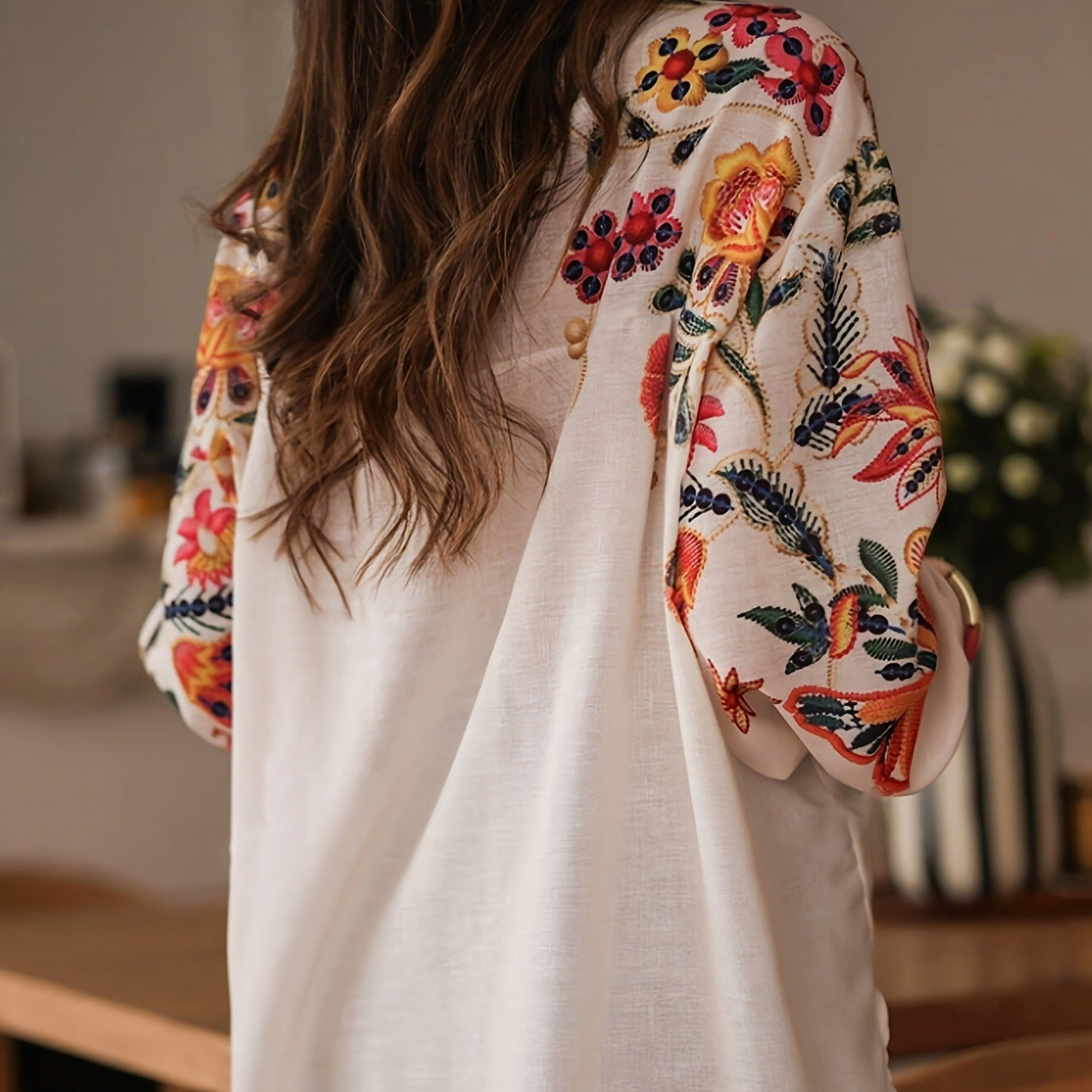 Blusa mujer algodón bordado floral estilo bohemio - Almudena