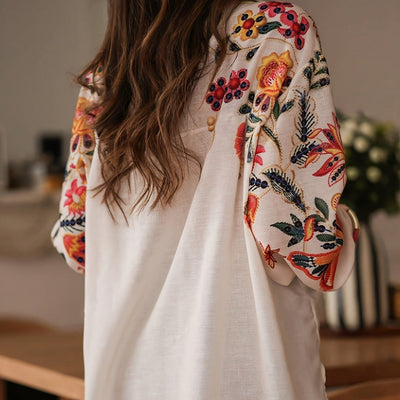 Blusa mujer algodón bordado floral estilo bohemio - Almudena