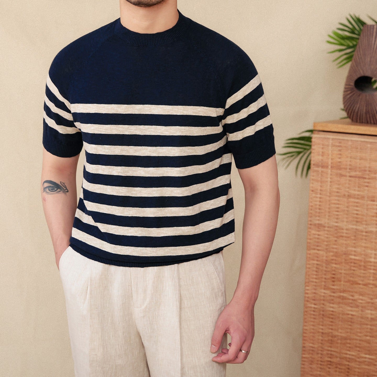 Camiseta para hombre de punto fino rayas horizontales - Benoît