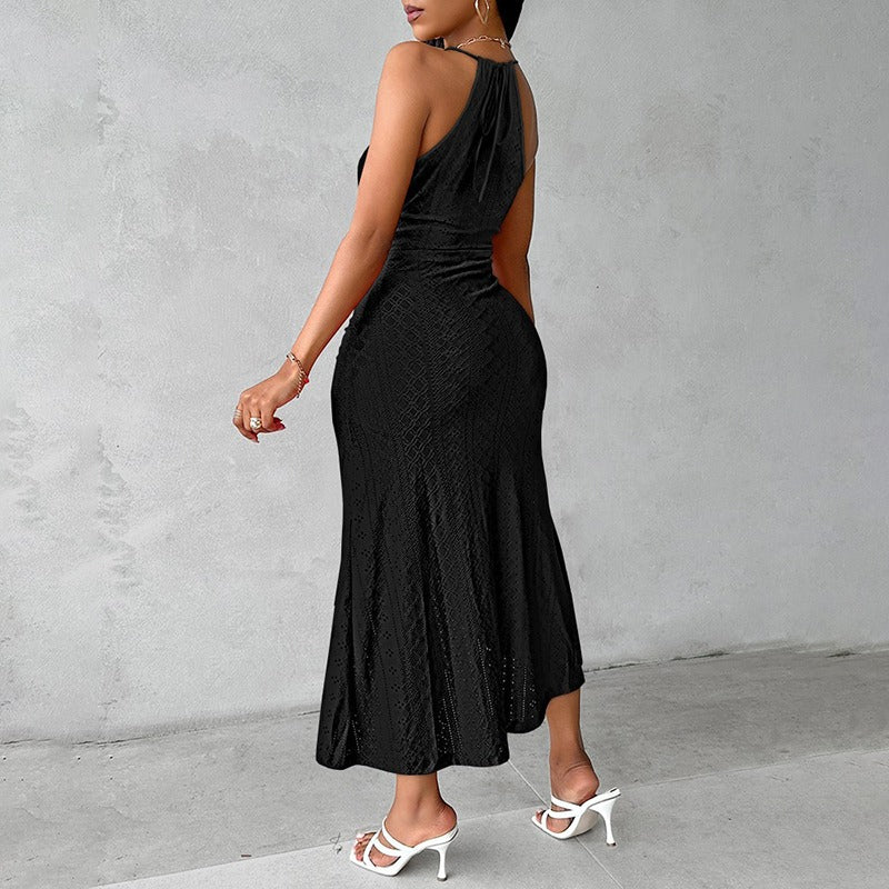 Vestido midi para mujer crochet calado con abertura frontal - Elvia