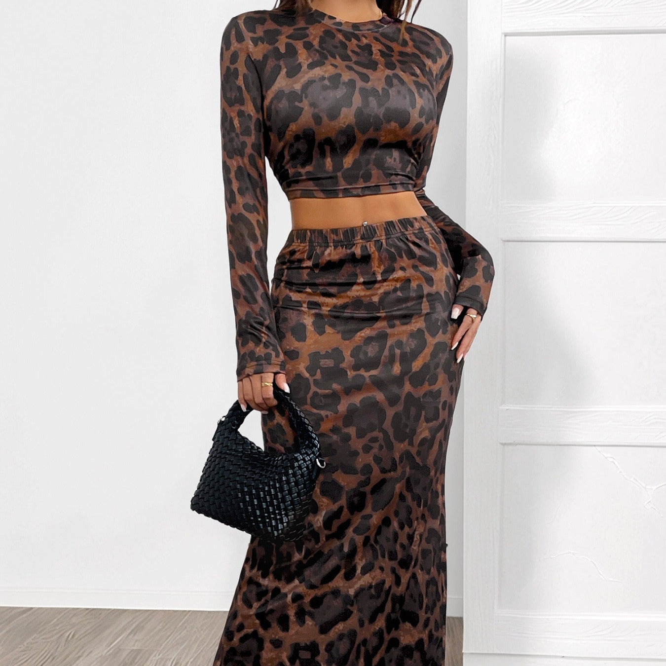 Conjunto de dos piezas para mujer estampado animal estilo ajustado - Perla