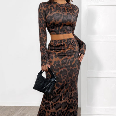 Conjunto de dos piezas para mujer estampado animal estilo ajustado - Perla