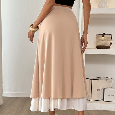 Falda larga para mujer doble capa satinada estilo fluido - Remi