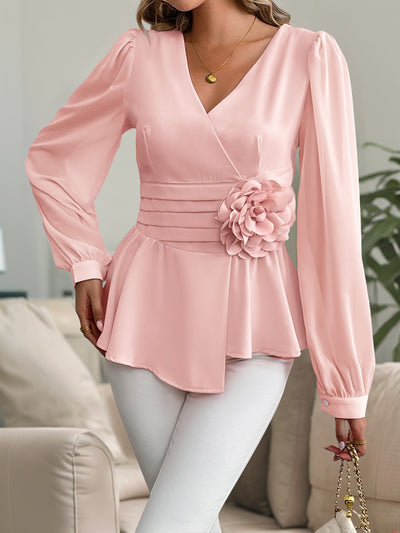 Blusa para mujer con gasa de flor tridimensional estilo peplum - Emilia