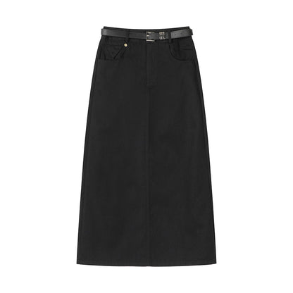 Falda Midi Recta de Cintura Alta con Cinturón - Keira