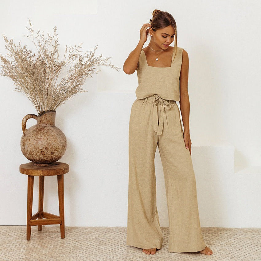 Conjunto de tirantes para mujer de lino estilo holgado - Martina